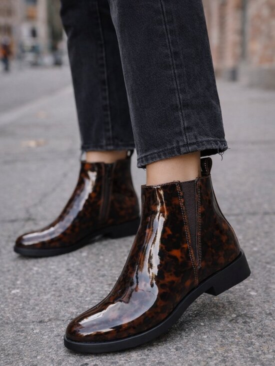 Aerosoles Shoes - Aerosoles Tortoise Patent Ankle Boot Size 5M Brown Zip Chelsea Fall Chic Boot